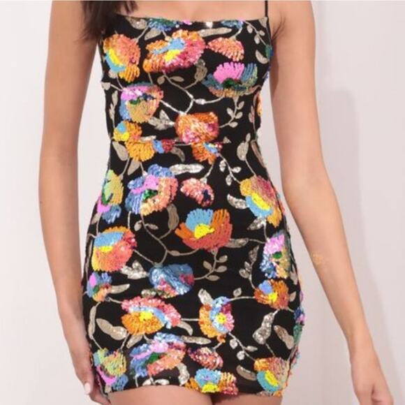 Lucy in the Sky Starstruck Strappy Multicolor Sequin Dress in Black Size XS - Picture 1 of 13